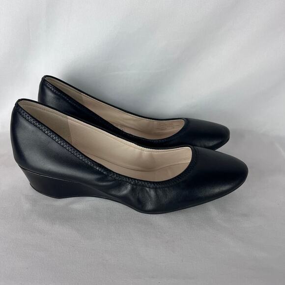 Cole Haan Ballet Wedge Pumps Size 8.5 Black Leather Comfort Dressy Ballerina - Picture 3 of 9